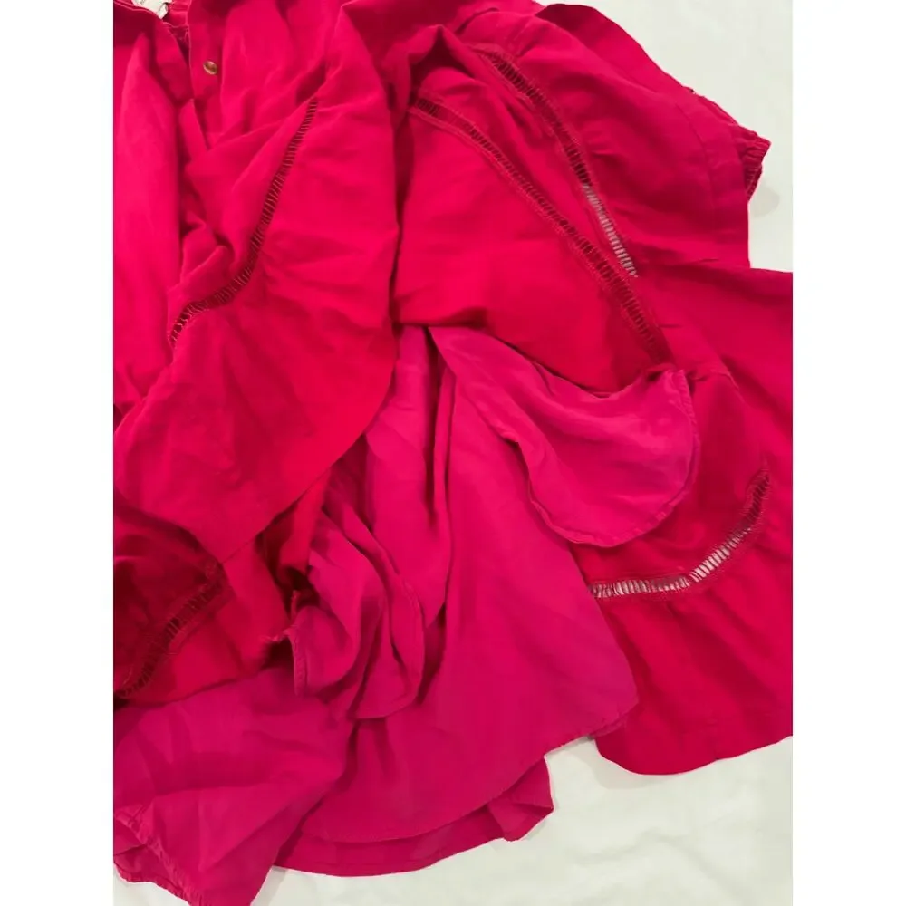 Anthropologie Maeve Bettina Tiered Mini Shirt Dress Linen 1X Hot Pink Raspberry - Picture 7 of 16